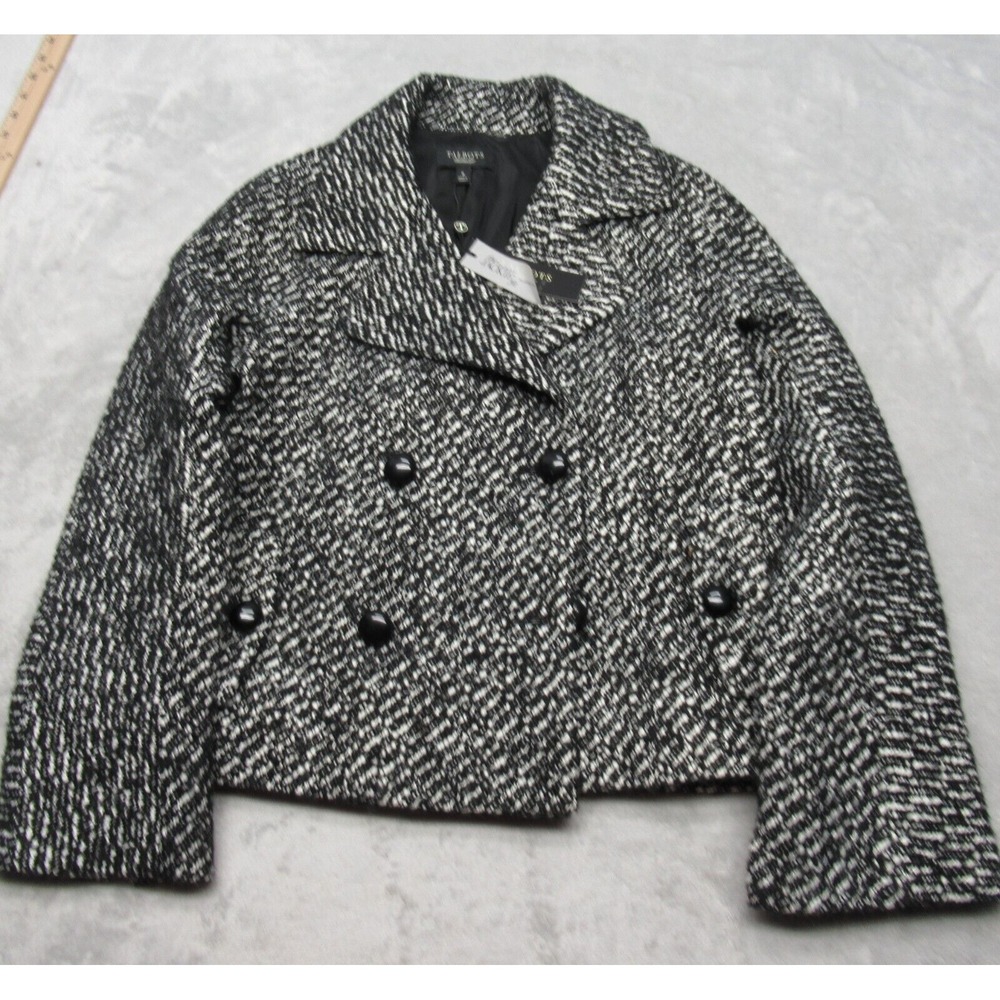 Talbots Wool Blend Jacket Women 8 Black White Double Breasted Pea Coat NEW